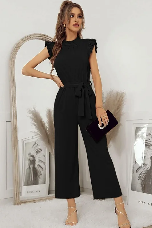 SOLID COLOR FLYING SLEEVE JUMPSUIT