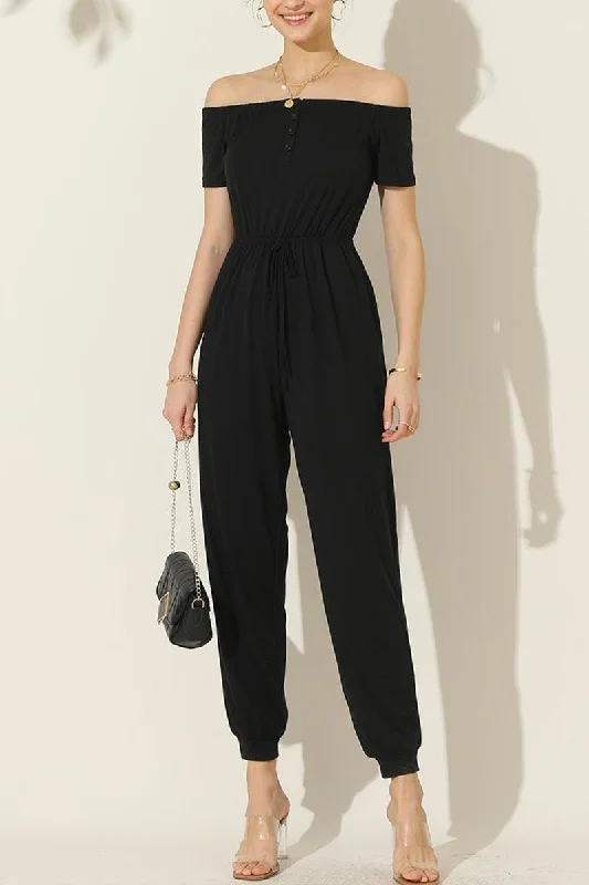 OFF SHOULDER DROWSTRING JUMPSUIT