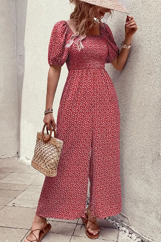 SQUARED NECK FLORAL LOOSE FIT JUMPSUIT