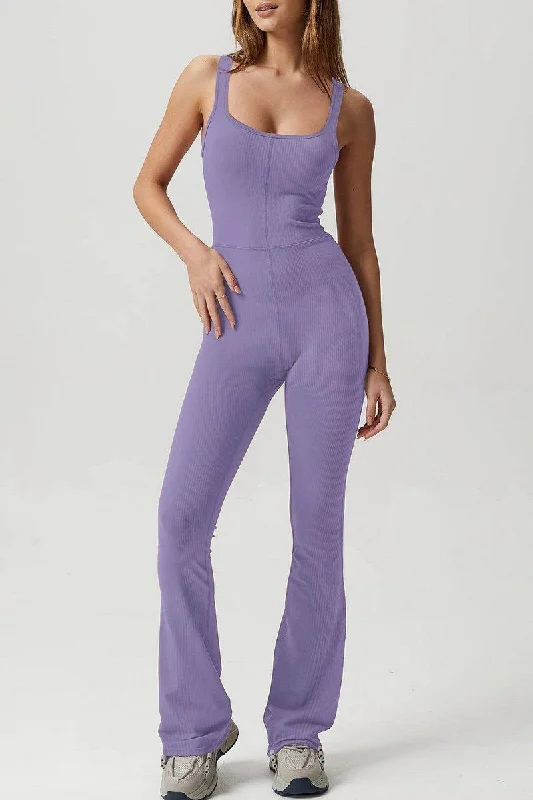 CUT OUT BACK SOLID TIGHT ELASTIC JUMPSUIT