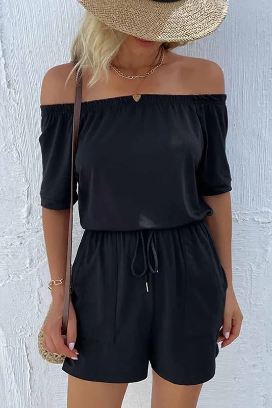 OFF SHOUDER SIMPLE WAIST STRAP ROMPER