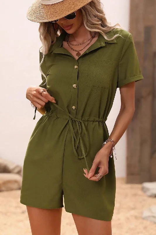 DRAW STRING BUTTON UP COLLAR ROMPER