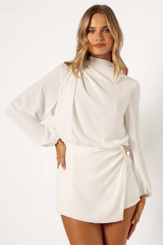 Galen Long Sleeve Romper - White