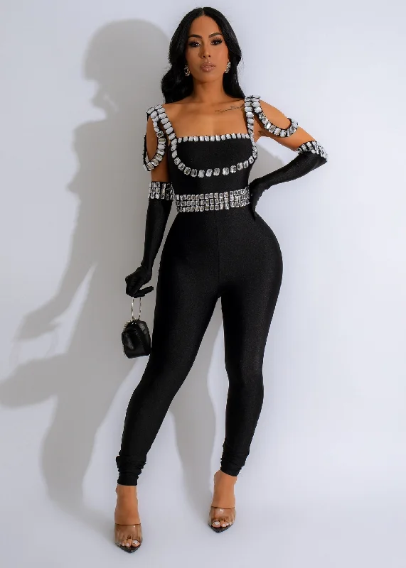 Glamours Girl Rhinestones Jumpsuit Black