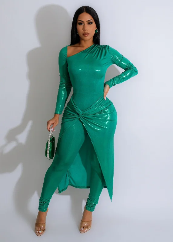 Sweet Moments Metallic Jumpsuit Set Green