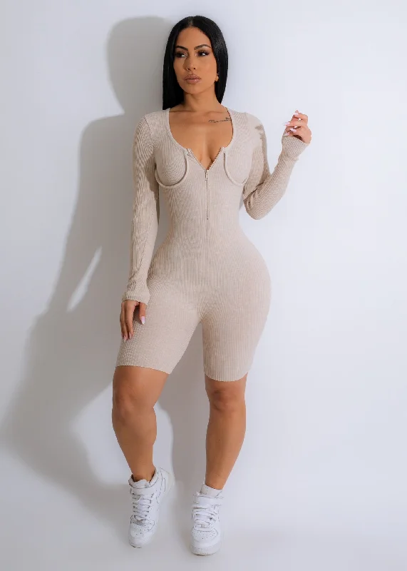 Your Distraction Ribbed Romper Nude