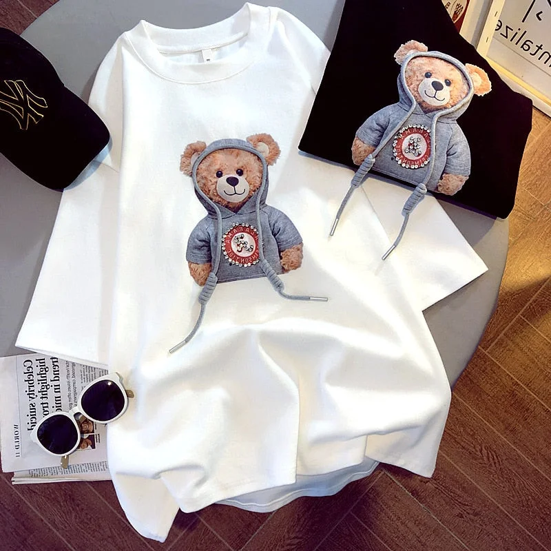 Amy Fashion - Short-sleeved Print Bear Korean Version T-shirts