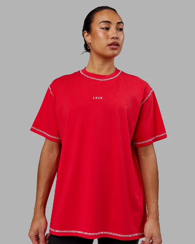 Go-To Contrast Oversized Tee - Scarlet-White