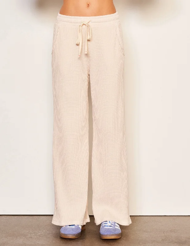 Sundry Thermal Wide Leg Pant in Oyster