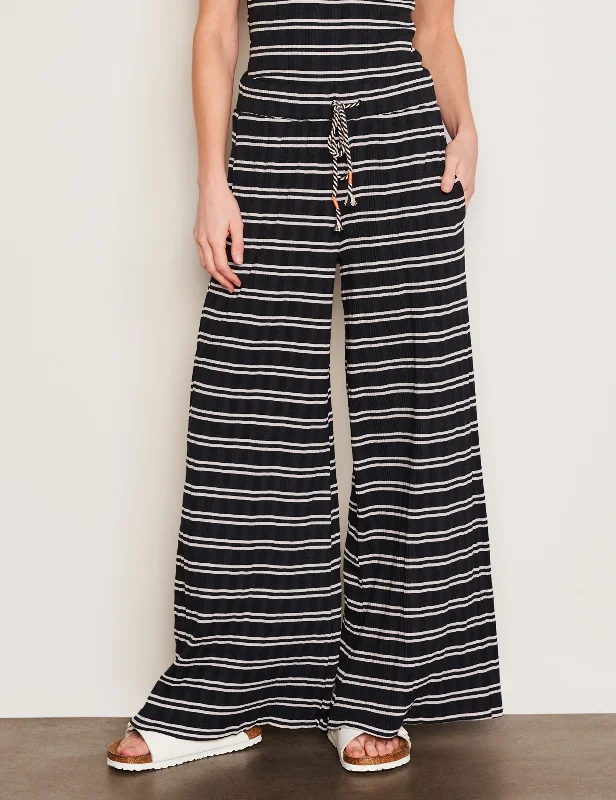 Sundry Variegated Rib Stripe Wide Leg Pant in Deep Navy