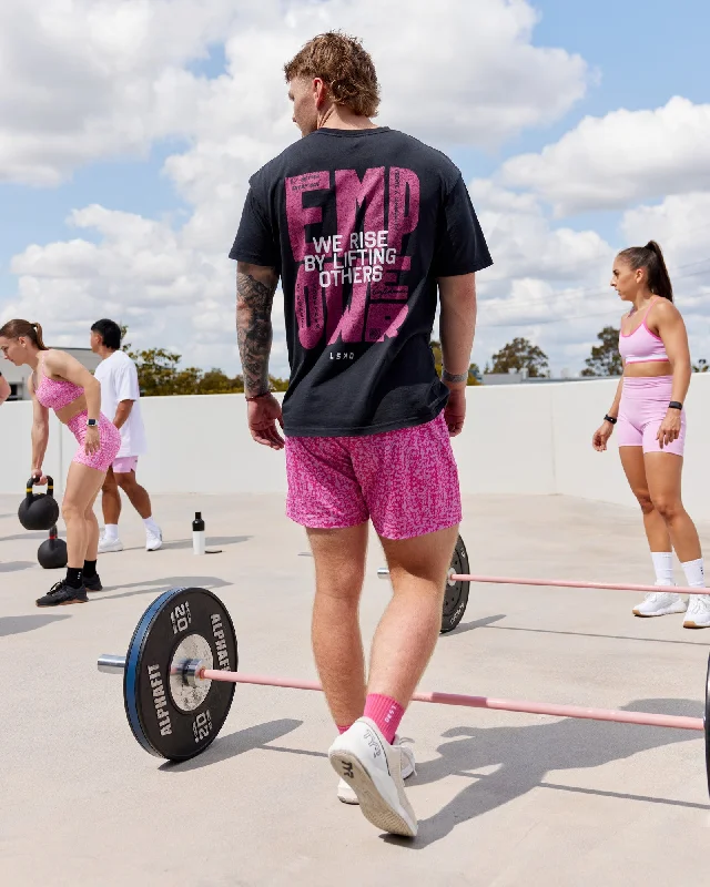 Unisex Washed Empower Tee Oversize - Black-Berry Pink