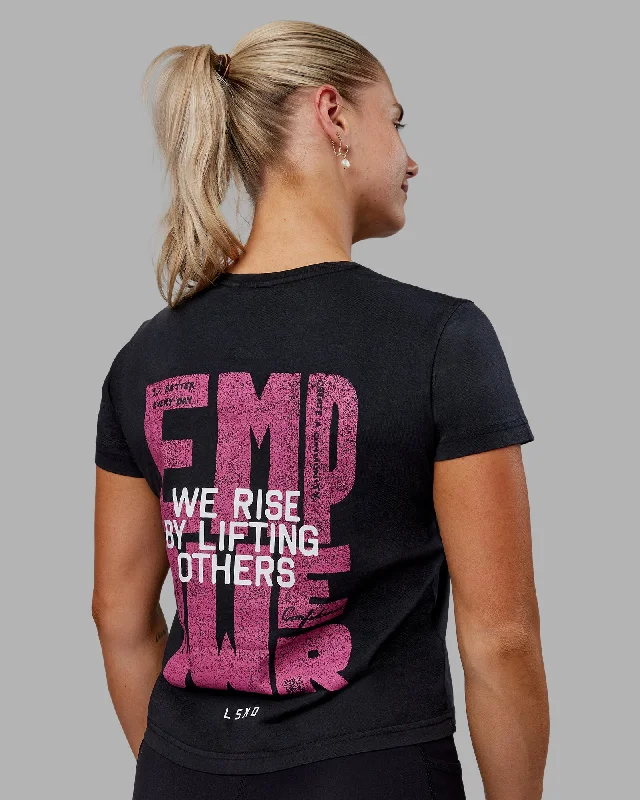 Washed Empower Regular Fit Tee - Black-Berry Pink