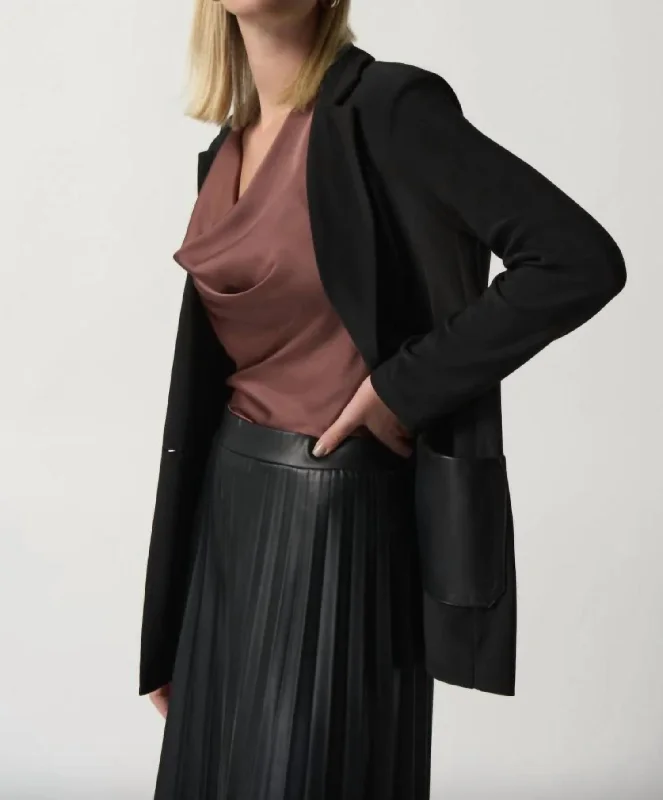 Black Faux-Leather Pocket Blazer