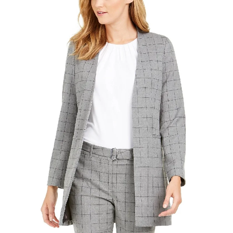 Calvin Klein Women's Collarless Plaid Topper Jacket Gray Size 6