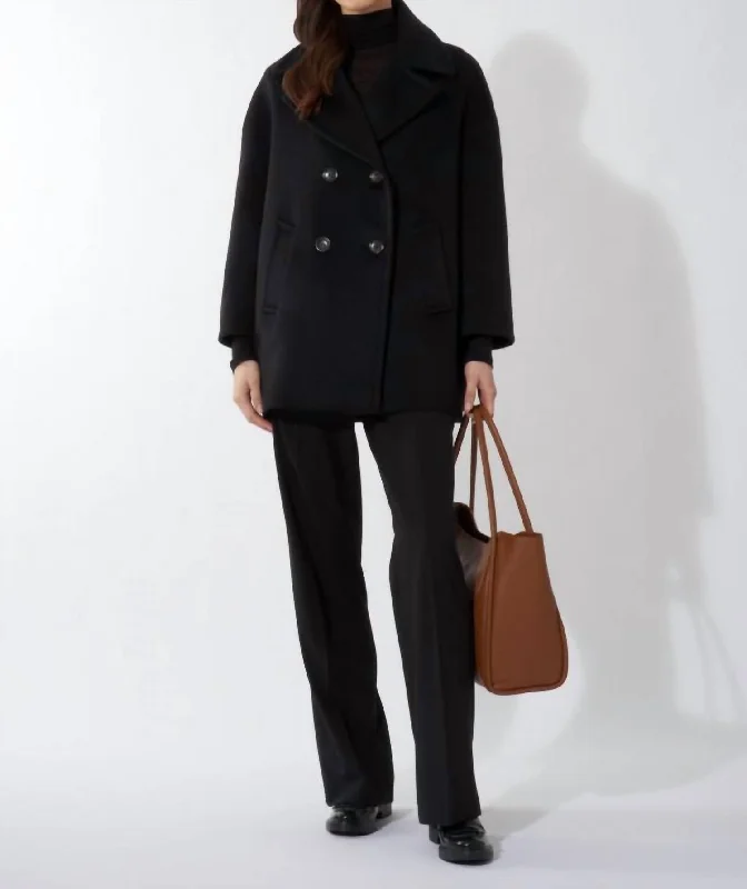 Circle Sustainable Wool And Cashmere Peacoat In Black