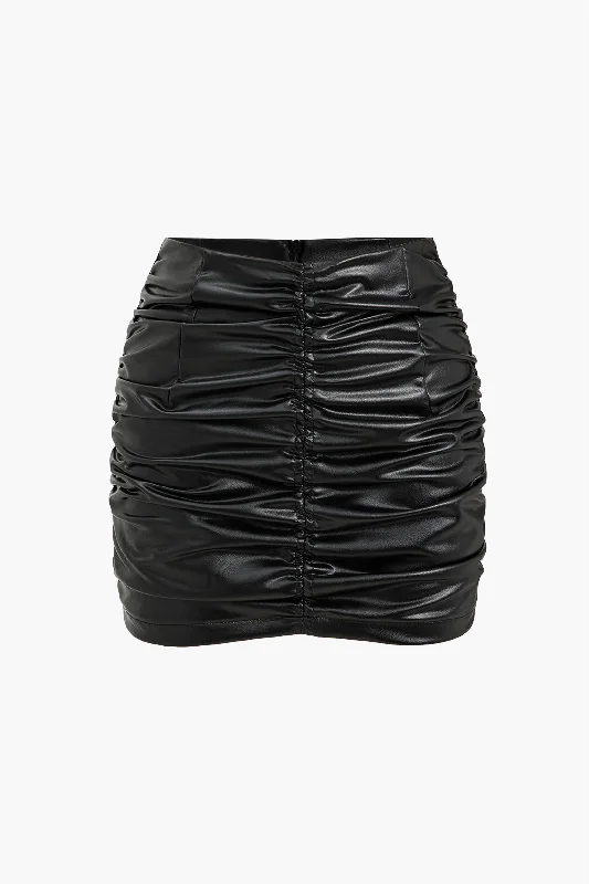 Faux Leather Ruched Skirt