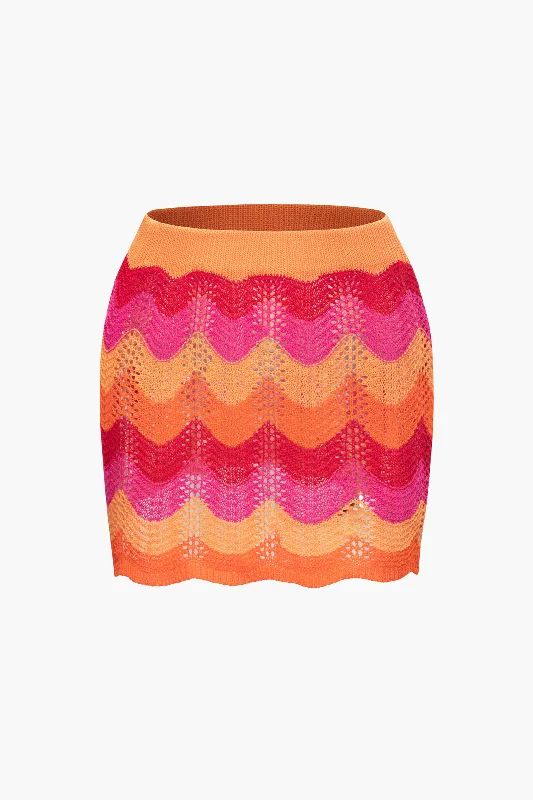 Color Block Crochet Knit Skirt