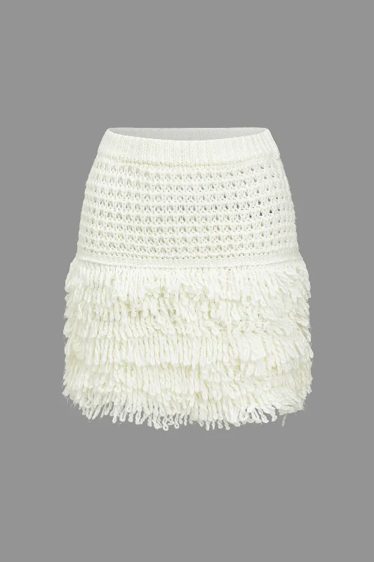 Solid Fringe Sweater Skirt