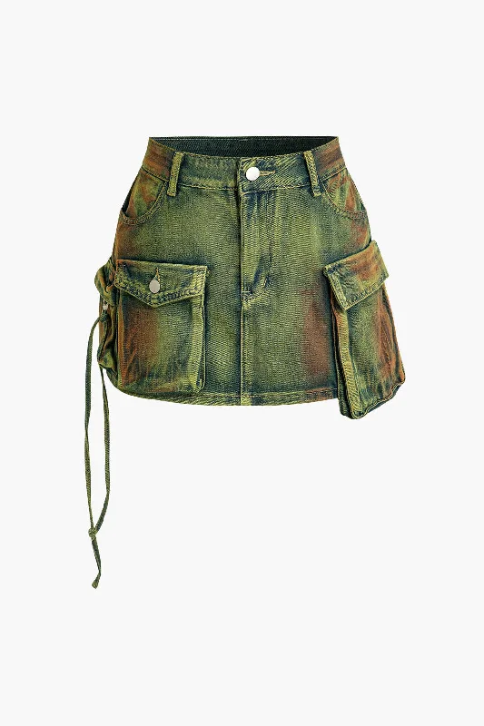 Distressed Flap Pocket Denim Mini Skirt