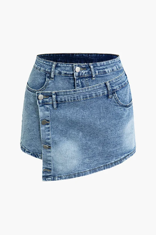 Wrap Button Denim Mini Skirt