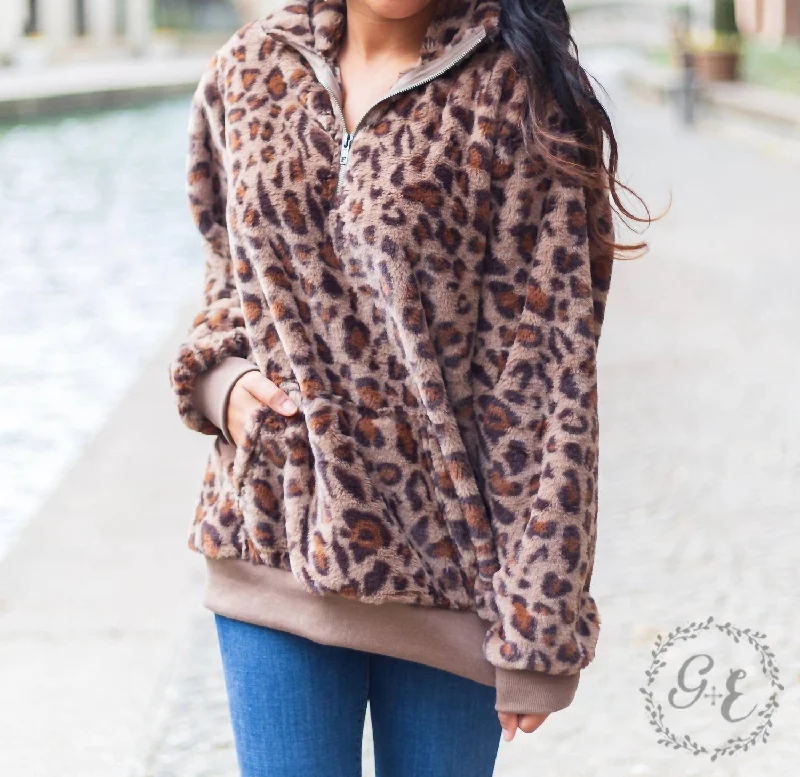 Untamed Leopard Sherpa With Pocket Zip Up In Leopard Print