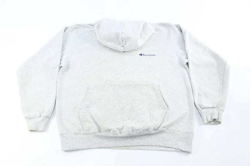 90's Champion Embroidered Logo Grey Pullover Hoodie