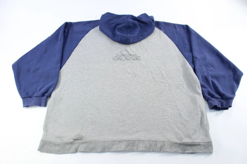 Adidas Embroidered Logo Navy Blue & Grey Pullover Hoodie