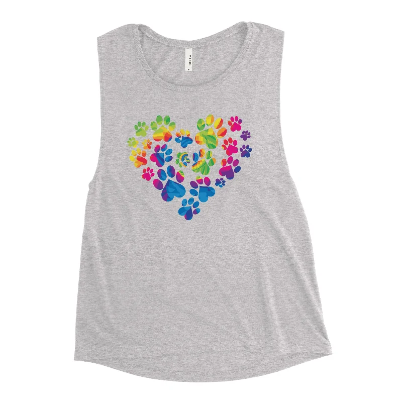 Anniversary Paw Print Love Ladies’ Athletic Tank