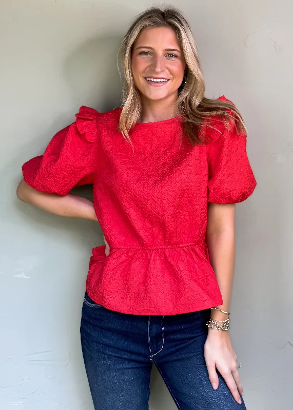 Audrey Puff Sleeve Top, Red