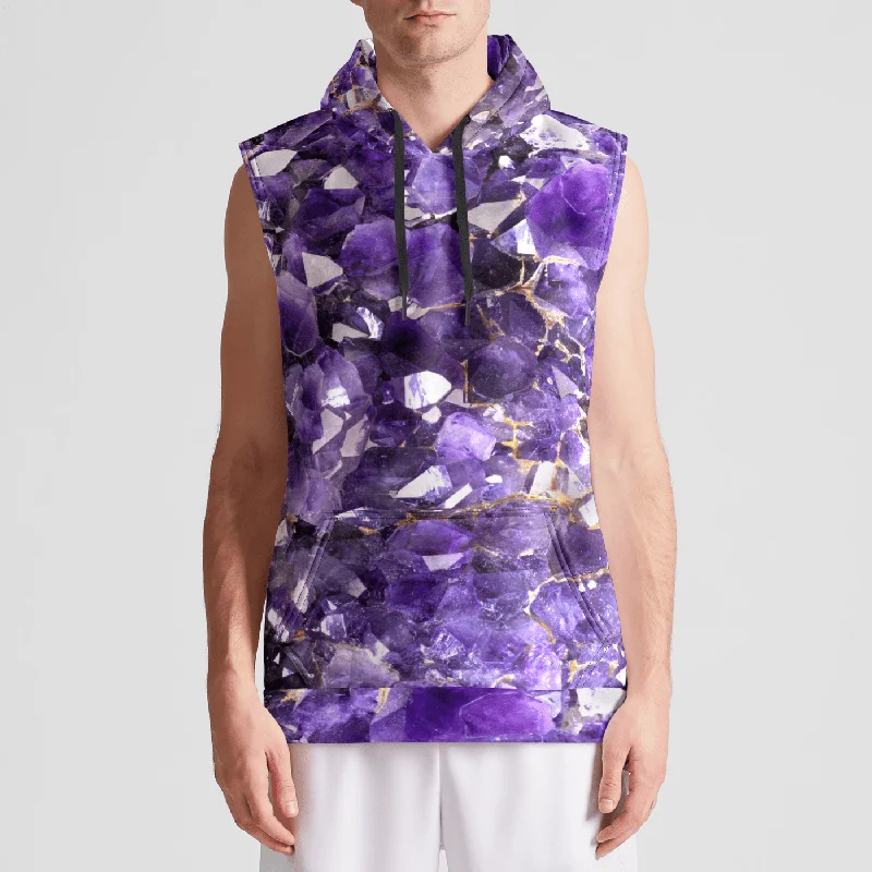 Amethyst Aura Mens Sleeveless Pullover Hoodie